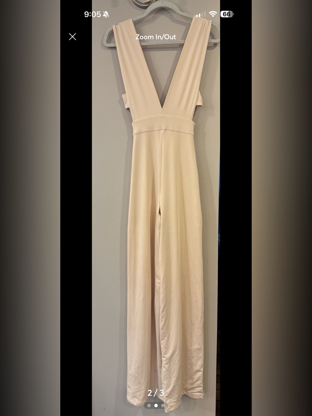Oh Polly Cream Plunge V-Neck Jumpsuit